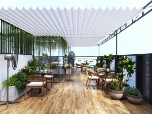 Mẫu bạt xếp quán café màu xám trắng