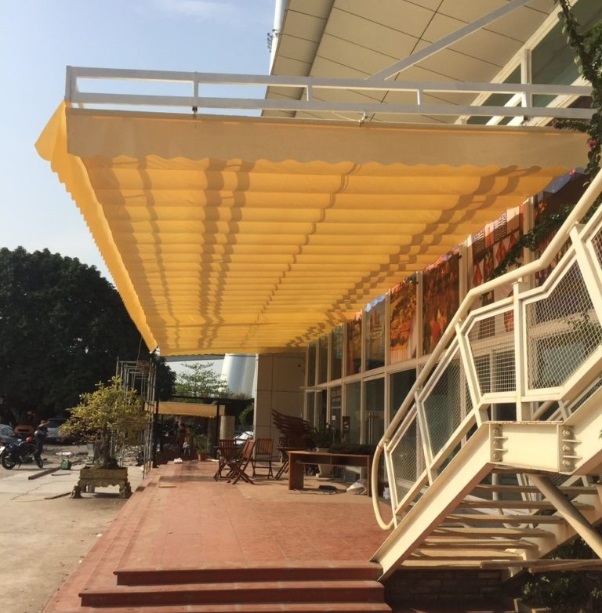 Mái xếp di động cho quán cafe giúp che chắn mưa nắng hiệu quả dễ điều chỉnh kích thước