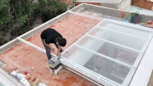 Mái trượt nhôm kính cường lực