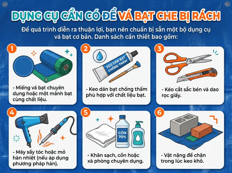 Dụng cụ cần có để vá bạt che bị rách